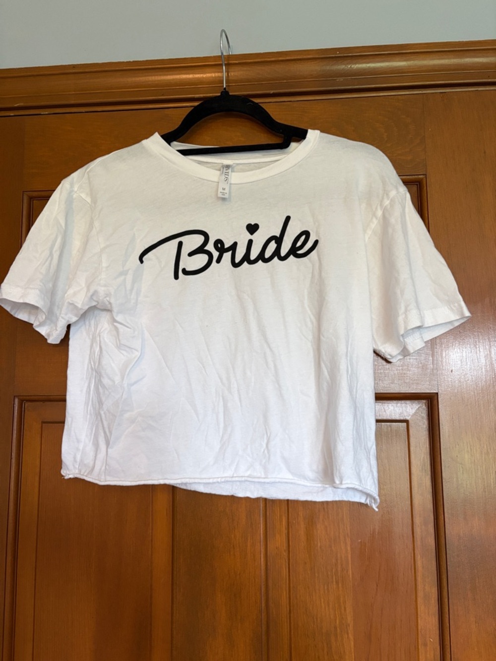 David’s Bridal White "Bride" Cropped Tee with Black Font - Size M